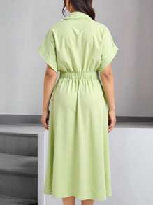 INAWLY Vestido camisa de mujer de manga corta con botones en la cintura, elegante