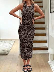 SHEIN LUNE 女式中长款豹纹波西米亚西部风无袖背心裙 - 彩色 - 查看 4