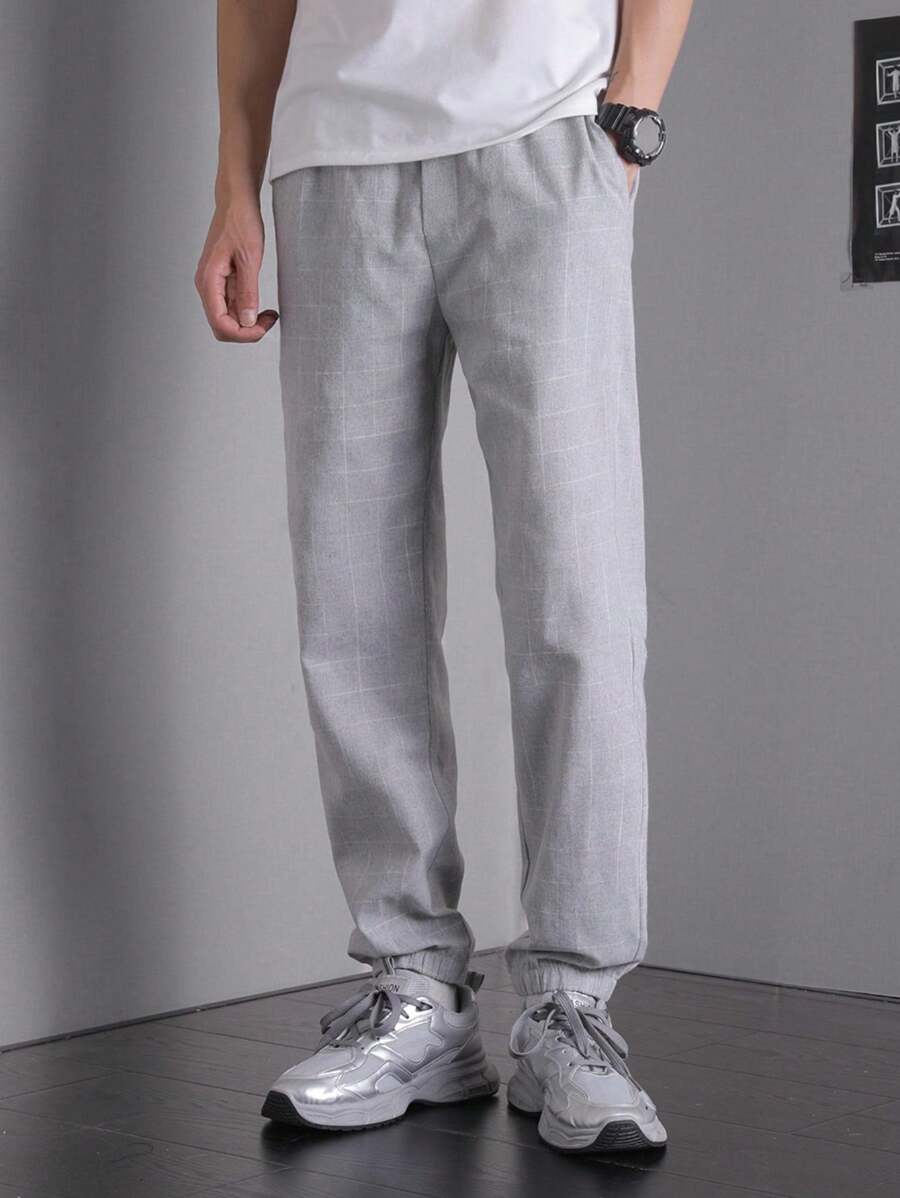 SHEIN Teen Boys' Casual Comfy Plaid Drawstring Jogger Pants, Versatile For Outings And Daily Wear