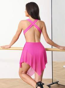 Menodora SHEIN Sport Menodora SHEIN Sport 女式纯色露背吊带舞蹈运动连衣裙 - 玫紅色 - 查看 1