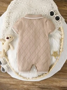 Souflis Souflis 男宝宝毛衣短袖连体衣 有领休闲纯色优雅英伦风时尚可爱适合日常外出秋冬保暖蓝色休闲潮流百搭适合秋冬室内外度假场景 - 卡其色 - 查看 2