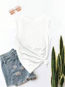 SHEIN CURVE+ Plus Size Cami And Tank Tops, Casual Minimalist Plus Size National Flag Graphic Print Crew Neck Tank Top Suitable For Summer - Multicolor - View 2