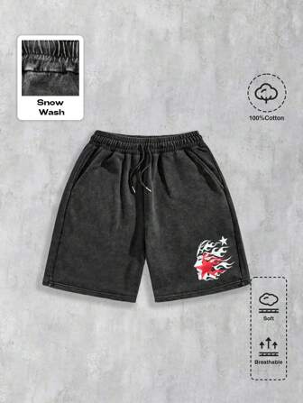 Street Life Pantalones cortos con estampado de copos de nieve y pentagramas para hombres, aptos para uso diario, primavera/verano