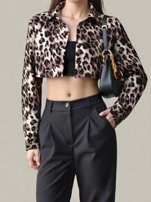 Leopard Print Short Lightweight Cardigans For Women, Thin Long Sleeve Sun Protection Jacket Fall Cloth For Women