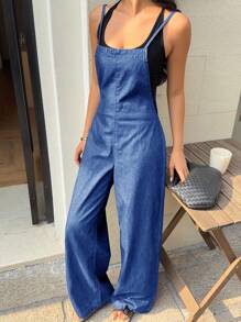 Siren Gaze Women's Casual Loose Fit Blue Denim Bib Overall With Wide Leg Jumpsuit Denim Jumpsuits For Women Winter Casual - Medium Wash - View 6
