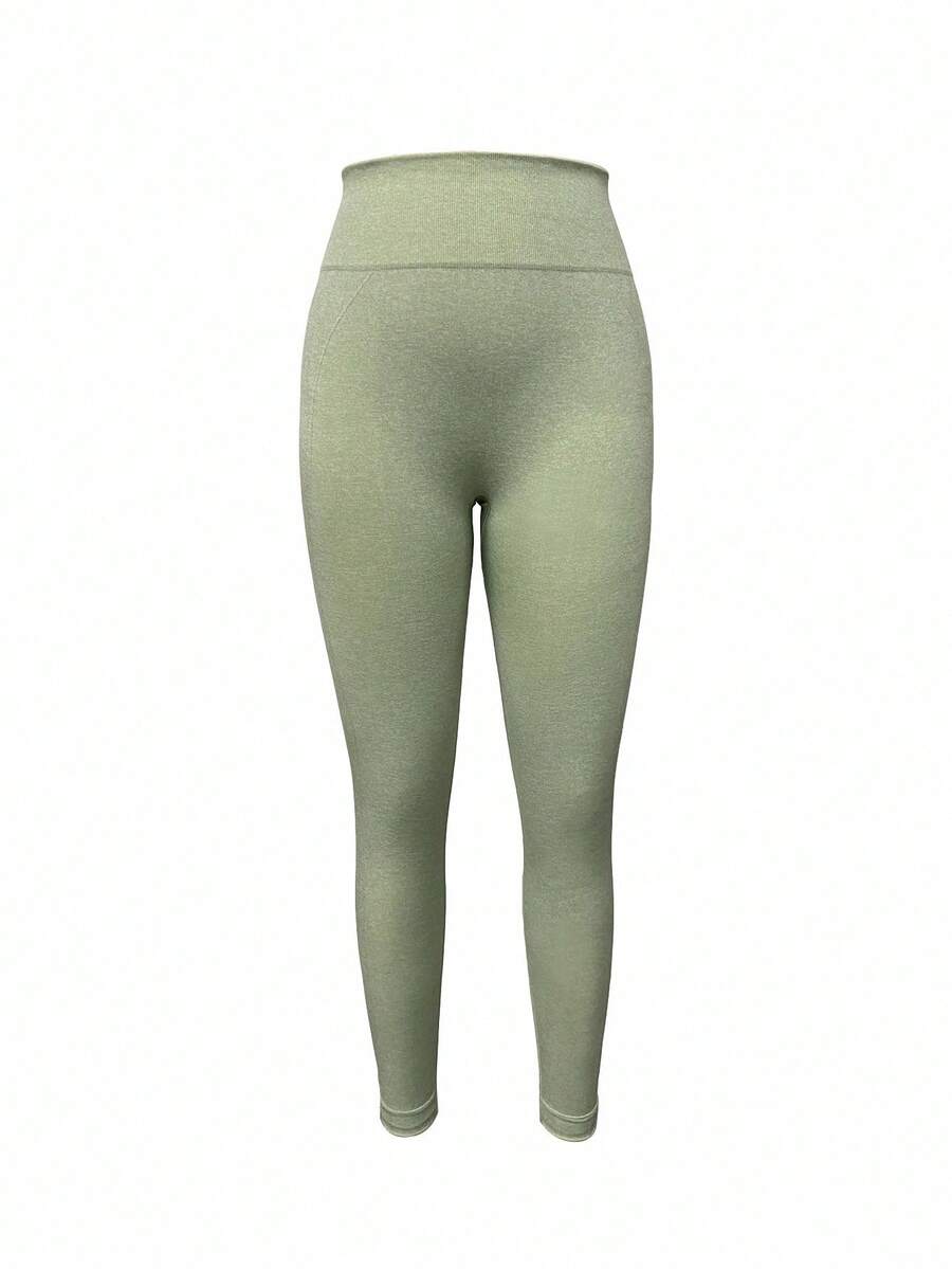 Easithlete Minimalist Solid Color High Waist Workout Leggings - Green - View 1