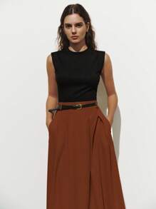 Lumivelle Colorblock Knitted Plaid Pleated Dress Summer Dress Maillard Style Summer Brown Clothes For University - Brown - View 5