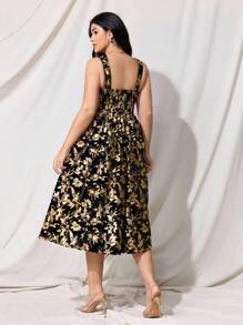 SHEIN MOD 大码复古黑色天鹅绒烫花长裙、派对礼服、闪亮面料、女士夏/秋装连衣裙、生日礼服、优雅派对礼服、女士生日礼服、派对、万圣节服装