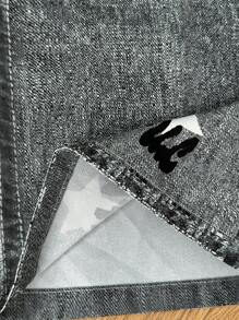 Tween Girl Black Short Sleeve T-Shirt With English Letter & Star Print, Black Pants 2 Pieces Set