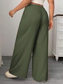 SHEIN EZwear Vestido largo de lino informal y holgado con cordón para tallas grandes