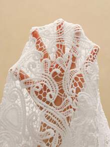Swim Chiccia 女式波西米亚风蕾丝边罩衫和裙子两件套，长袖，优雅休闲，适合春夏海滩度假派对，象牙色，全白派对装 - 白色 - 查看 9