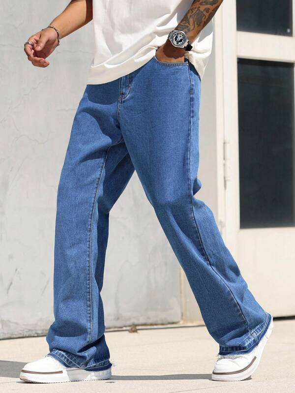 Manfinity Hypemode Men's Slim Straight Leg Flared Hem Denim Pants