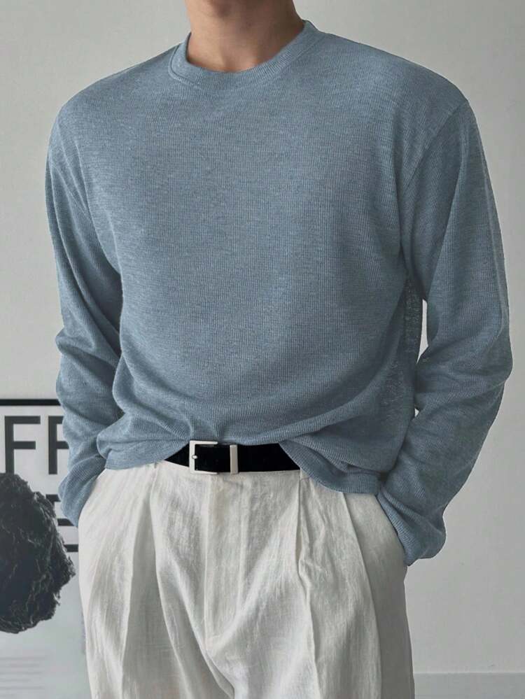 Men's Solid Color Crew Neck Long Sleeve Casual Versatile T-Shirt, Spring & Autumn