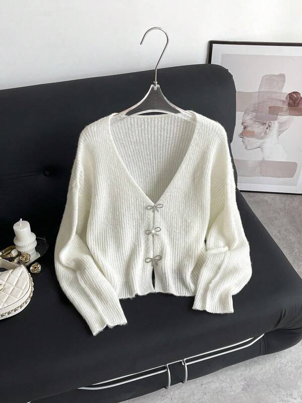 Firerie Plus Size Solid Color Sweater With Crystal Butterfly Decor