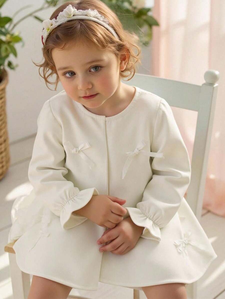 Souflis Souflis Vestido de princesa tutu com laço elegante e casual para bebê menina, outono/inverno - Branco - Ver 1