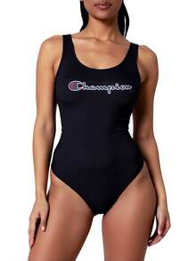 Champion 1pc Women's Summer Casual Letter Print Open Back Swimsuit