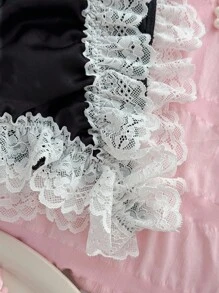 Bachelorette Pink Grown Women Fits Sweet Romantic Floral Lace Ruffle Adjustable Seamless Panties - Black - View 8