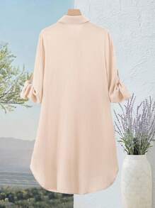 Rusticease Đầm công sở màu trơn cài nút phía trước cho nữ, trang phục công sở thường ngày, trang phục đi làm, trang phục giáo viên cho phụ nữ, trang phục kín đáo - Màu Khaki - Xem 2