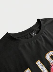 FeverCity Camiseta de manga corta de cuello redondo casual con estampado de letras y de pollo para hombre, de verano