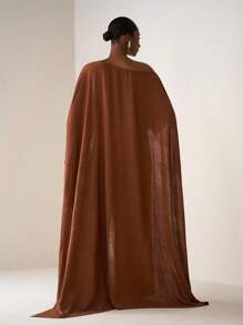 Zivah 2025 Fall/Winter Asymmetrical Neck Long Jumpsuit, Textured Fabric, Casual Wear For Music Festival, Graduation, Daily, Beach, Commute, Brown Color Brown Jumpsuit Wide Leg Jumpsuit Lantern Sleeve Jumpsuit Rust Brown Jumpsuit Earthy Jumpsuit - Brown - View 2