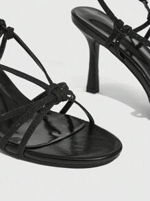 CUCCOO SZL Women's Black Elegant French-Style Peep Toe Thin Straps High Heel Sandals For Summer - Black - View 10