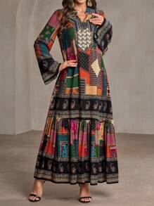 Al Najma 女士保守休闲花卉印花连衣裙 - 黑色 - 查看 2