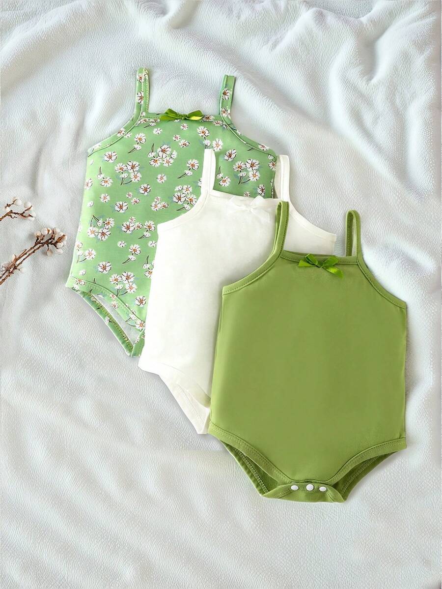 SHEIN Vintaside Kids Baby Girl 3pcs Floral Print Cami Bodysuit