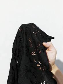 Maija 女士刺绣镂空腰系带长袖连衣裙，宽松夏季度假连衣裙，休闲风 - 黑色 - 查看 8