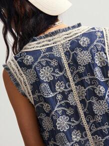 Bohemela Chaqueta casual ligera con bordado vintage de estilo bohemio cowgirl para mujer