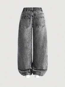 SHEIN MOD Plus Size Relaxed Fit Straight Leg Blue Jeans,Fall Clothes For Women - Light Grey - View 2