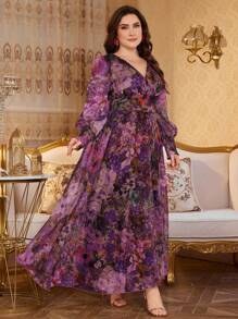 Modelyn Đầm Maxi Cổ Chữ V Tay Dài Sang Trọng Mới Thanh Lịch - Màu tím - Xem 3