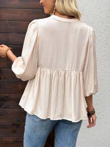 EMERY ROSE Women's Casual Loose 3/4 Sleeve Plain Blouse Puff Sleeve Blouse Cream Blouse V Neck Blouse Lantern Sleeve Blouse Babydoll Blouse Cute Tops Going Out Tops Women Summer Tops Babydoll Top Going Out Tops Basic Tops Fall Tops Going Out Top Babydoll Tops Work Blouses For Women Cute Summer Tops Modest Tops Vacation Tops Going Out Tops Women Summer Tops Babydoll Top Going Out Tops Basic Tops Fall Tops Going Out Top Babydoll Tops Work Blouses For Women Cute Summer Tops Modest Tops Vacation Tops Work Tops - Khaki - View 2