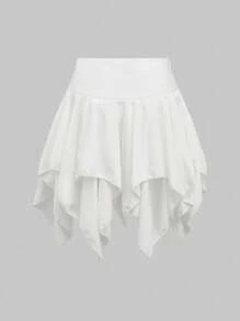 ROMWE Goth Punk Resort Wedding Chic Cute Asymmetrical Hem Eyelet Bow Accent Women Skirt - White - View 2