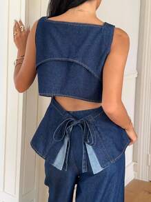 Siren Gaze 女式夏季休闲露背系带无袖牛仔衬衫