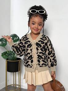 Leopard Print Single-Breasted Loose Casual Bow-Tied Cardigan, Sibling Matching Outfits, Autumn/Winter (Sold Separately, 2 Pieces) Fall - Multicolor - View 7