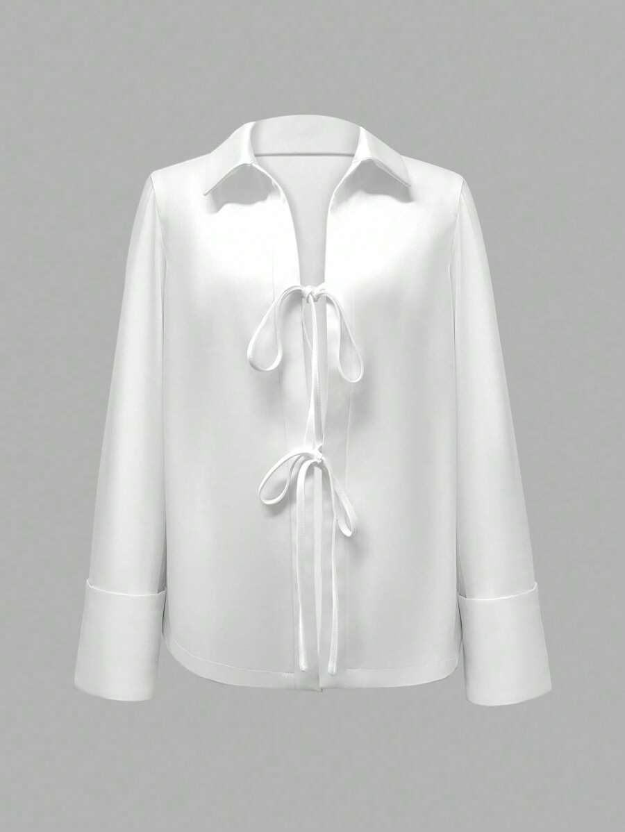 INAWLY Women's Solid Color Twisted Casual Long Sleeve Regular Jacket - White - View 1