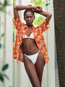 Maija Vestido de playa de manga corta con estampado de océano para mujer