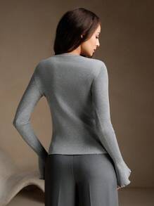 Anewsta 女士荷叶边灰色针织开衫 - 灰色 - 查看 2