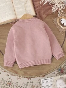 SHEIN Vintaside Kids 女婴粉色针织开衫，可爱兔子提花刺绣毛衣，可爱百搭的秋冬季开衫 - 粉色 - 查看 2