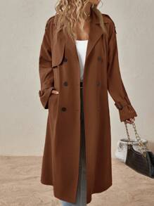 SHEIN Clasi Casaco Casual Cor Sólida com Abotoamento Duplo, Primavera/Outono