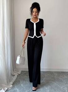 Elenzga A Two Pieces Set For Elegant Summer Vacation And Commuting For Ladies - Black - View 5