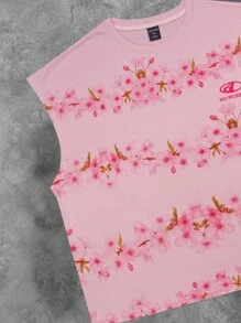 ROMWE MEN Anime Áo ba lỗ cổ tròn in họa tiết hoa dáng rộng thoải mái cho nam, thích hợp mặc hàng ngày vào mùa hè - Hồng - Xem 5