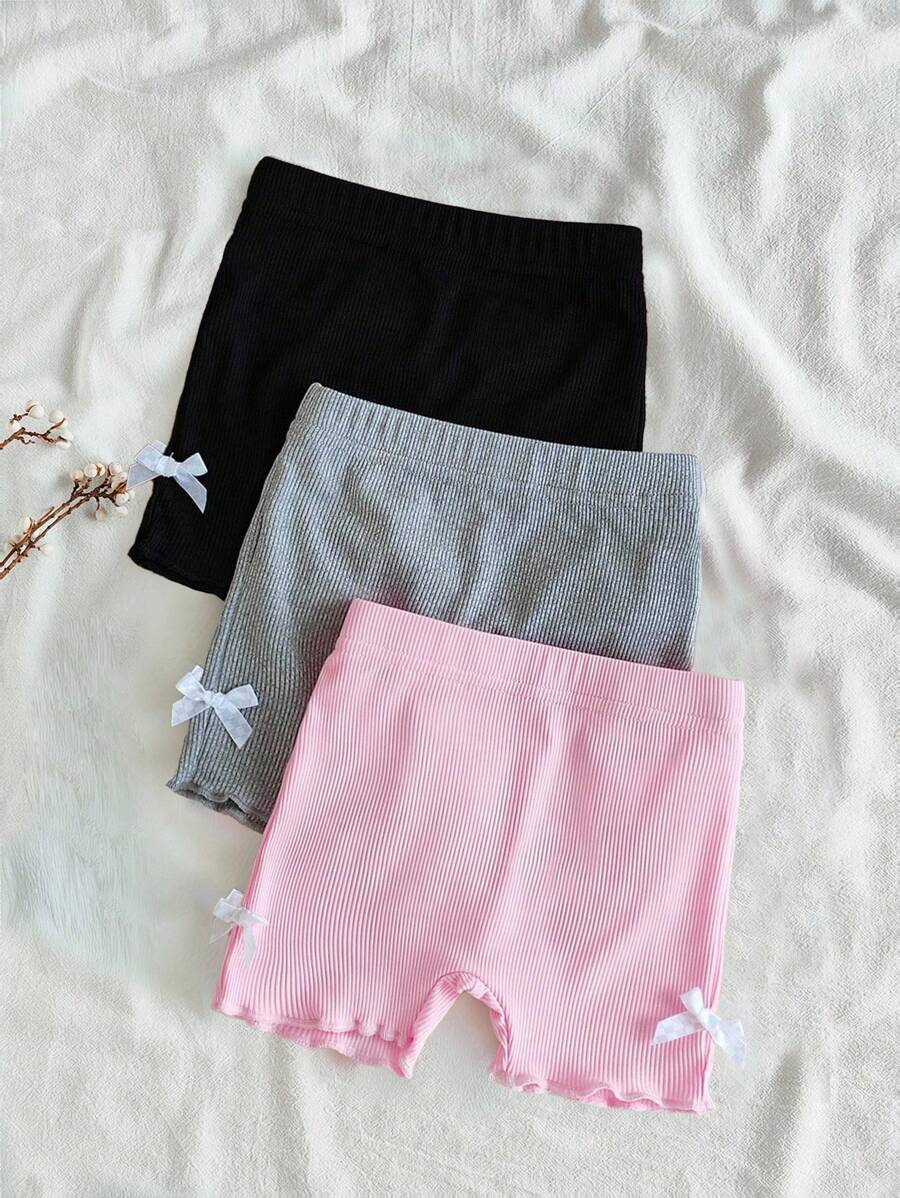SHEIN Vintaside Kids Bộ 3 quần short dệt kim gân thời trang xuân hè mới cho bé gái từ 0-3 tuổi, tông màu nhẹ nhàng, chiều dài vừa phải, thích hợp mặc ở nhà và đi chơi - Nhiều màu - Xem 1