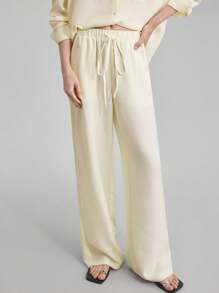 Ontre 2 件女士休闲套装，包括长裤 + 长袖衬衫，适合日常穿着、海滩度假、早午餐、音乐节、派对、商务休闲、基本风格 - 杏色 - 查看 7