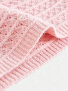 Girlism Áo len chui đầu không tay cổ chữ V họa tiết Intarsia màu hồng cho bé gái tuổi teen - Hồng - Xem 4