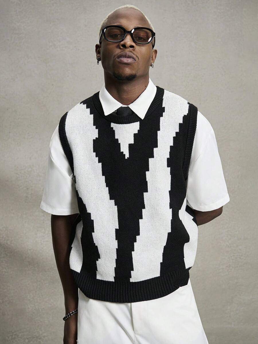 PAVTROS Manfinity Streetrush Men's Sleeveless Color Block Knit Top Back To Shcool