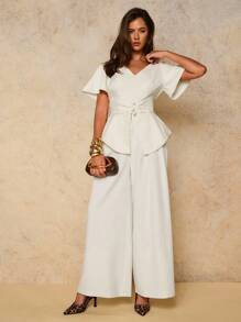 COSMINA Ropa de mujer de otoño, blusa elegante de mujer con cuello en V y botones metálicos en la cintura, para uso diario en las cuatro estaciones, blusas para salir, casual de negocios para mujer