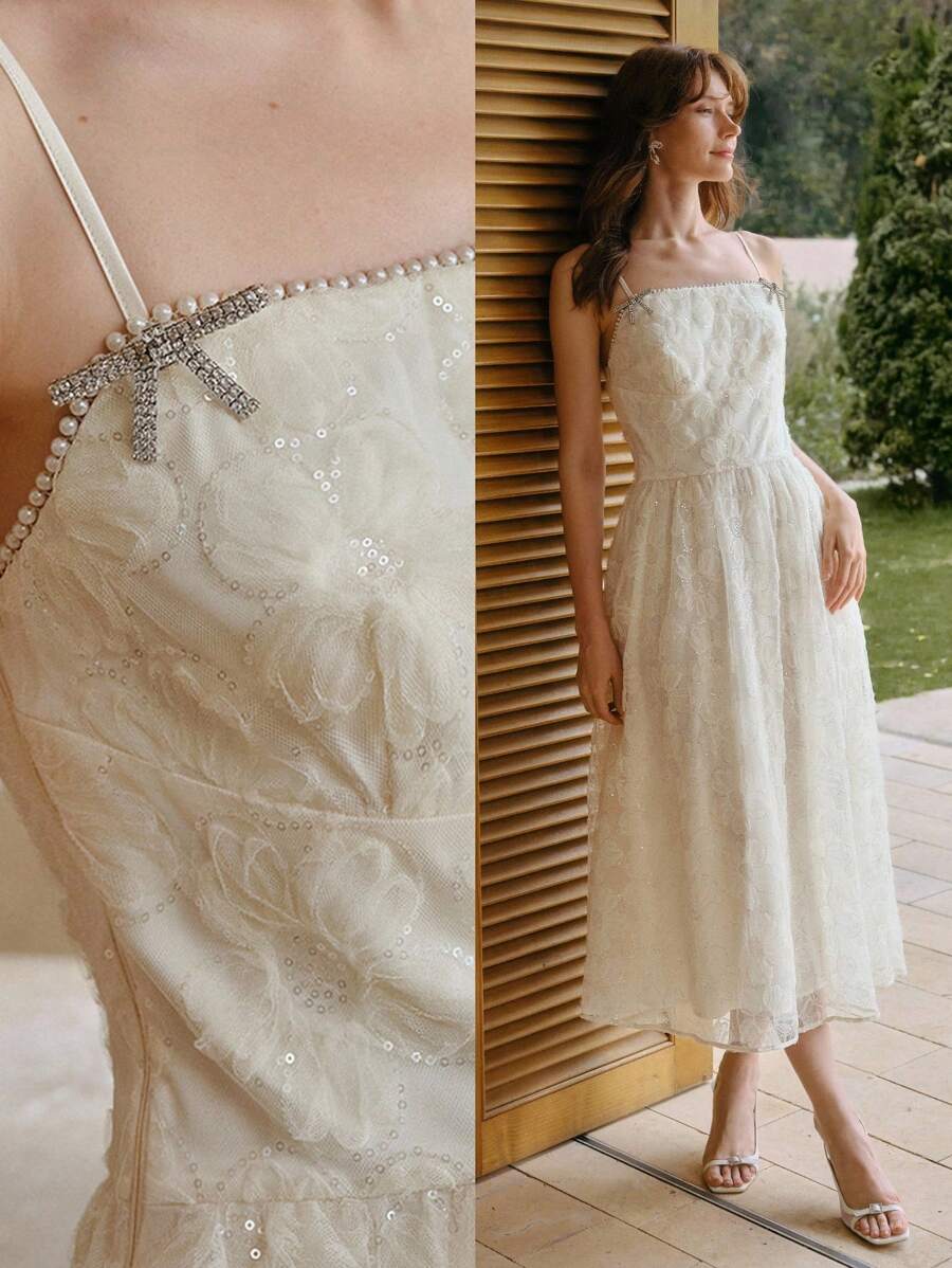 MOTF STUDIO Vestito canotta con contrasto di paillettes e finta perla