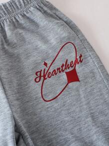 SHEIN 2 件套女婴休闲 V 领字母图案长袖针织上衣和直筒印花裤套装，秋冬 - 彩色 - 查看 6