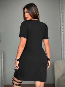 Whyspr Plus Size Criss-Cross Short Sleeve Dress - Black - View 2